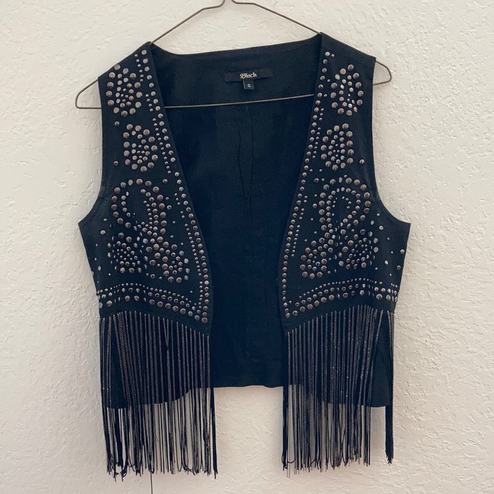 Metal Studded Western Fringe Cropped Vest